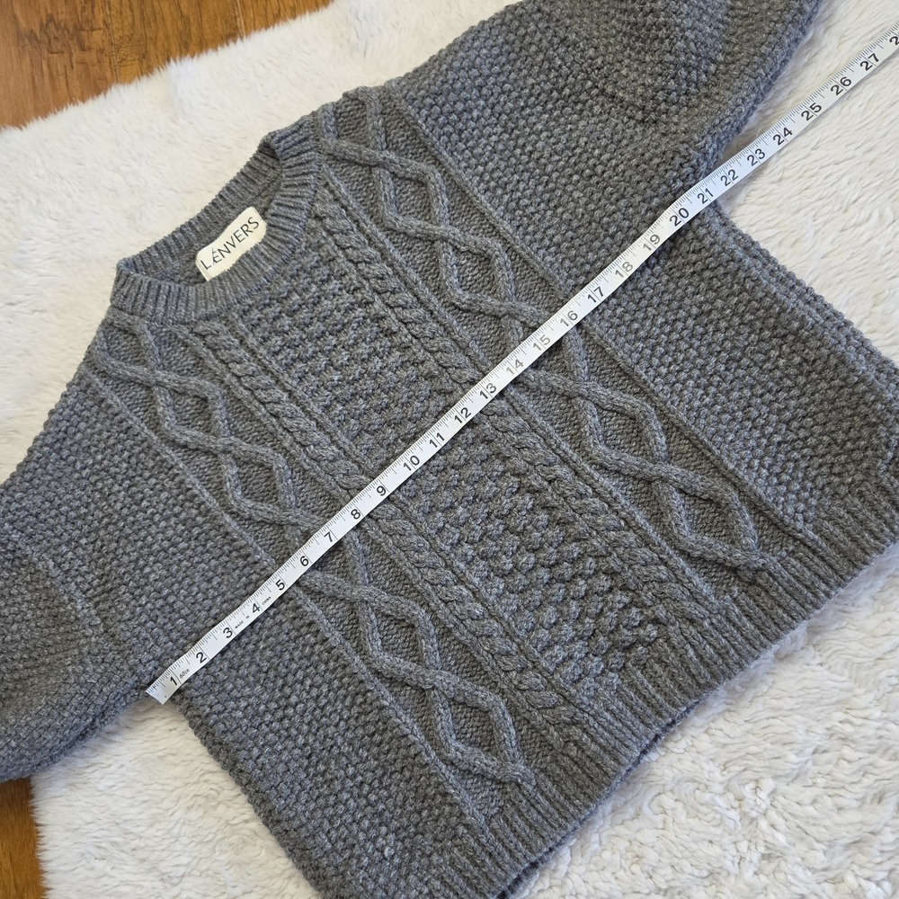 Lenvers Paola Cable Knit Spanish Wool Sweater Women's Medium Grey Boxy - Picture 9 of 10